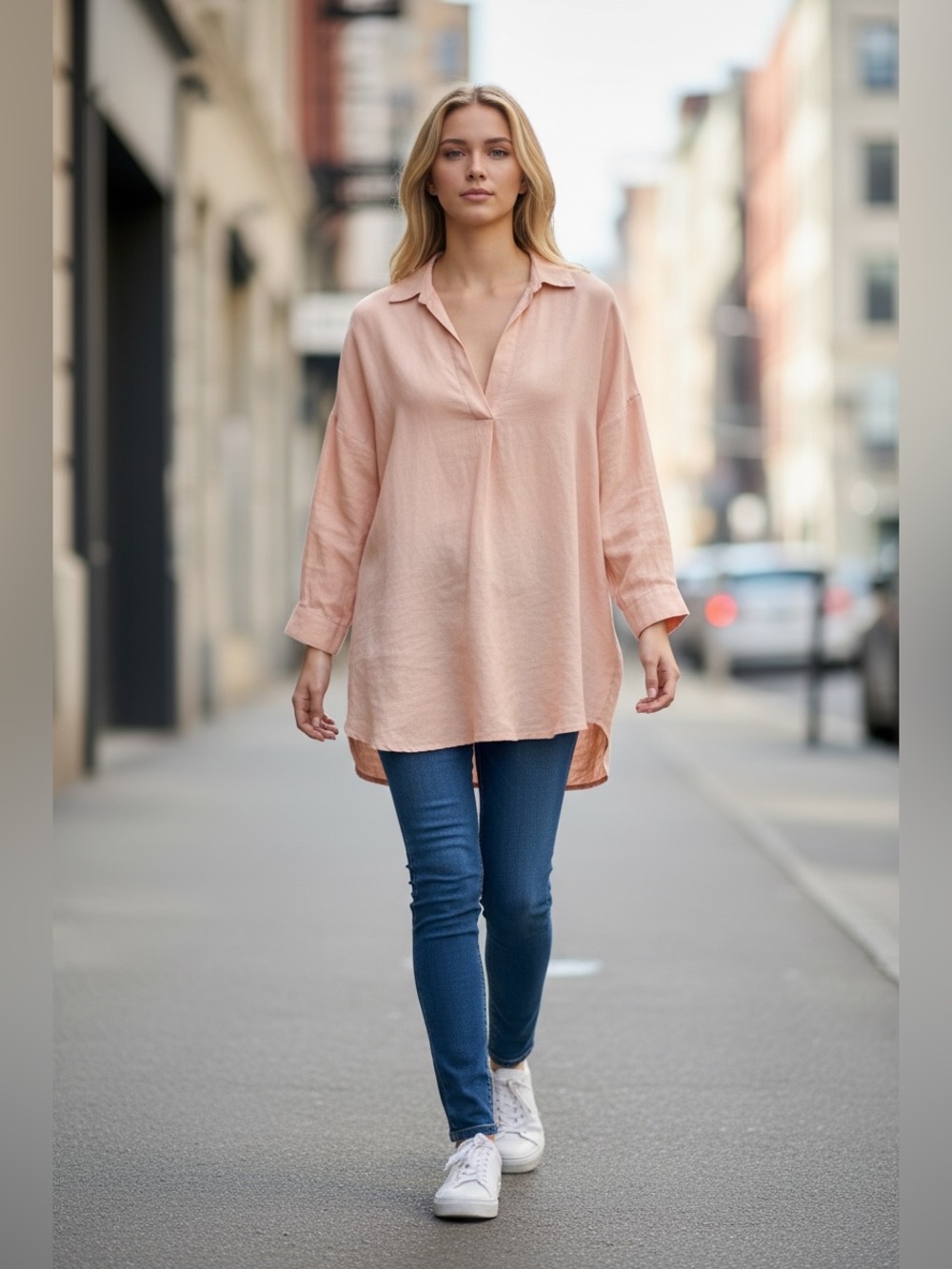 Zara oversize Relaxed Cream/PeachTunic Blouse, size S